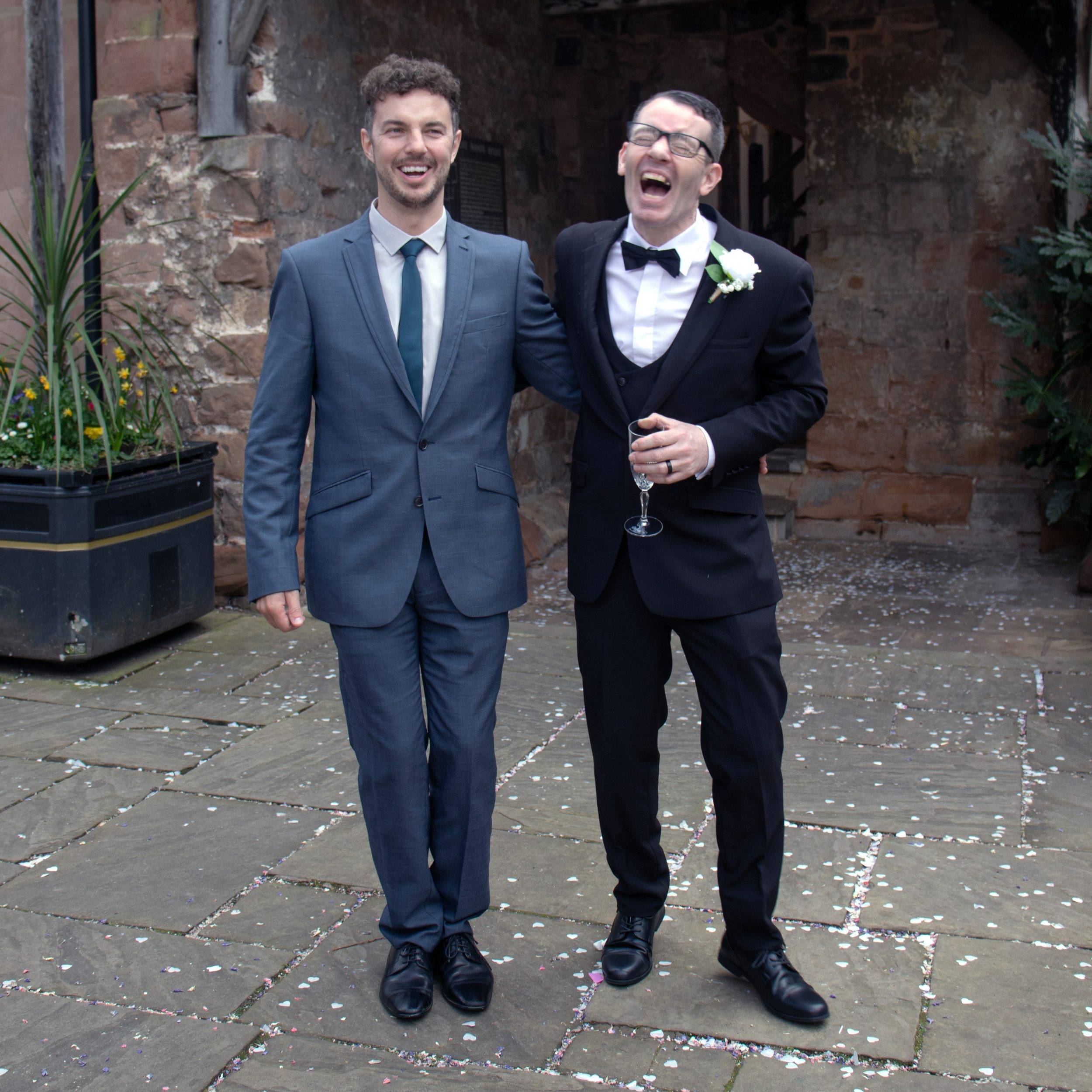 Matthew laughing with his best man