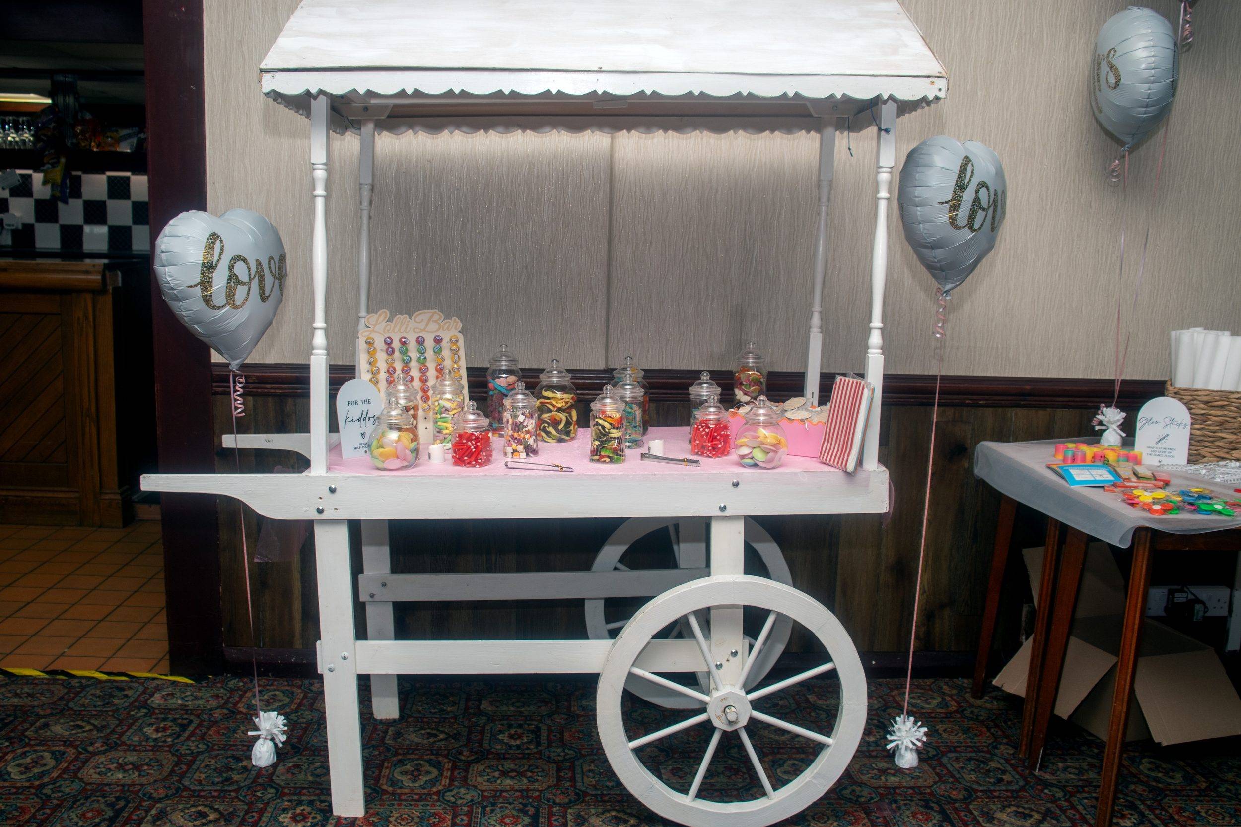 The sweet cart set up for the evening